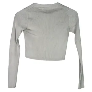 Zara Cropped V Neck Long Sleeve Fitted Ribbed Knit Button Down Sweater XS Beige thumbnail 11