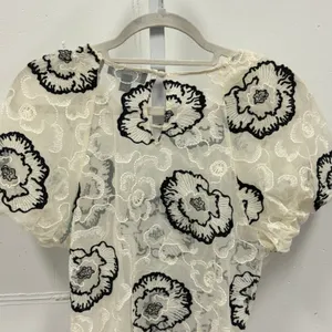 Laundry‎ by Shelli Segal Boho Sheer Mesh Black Floral Embroidered Top Blouse Sm thumbnail 5