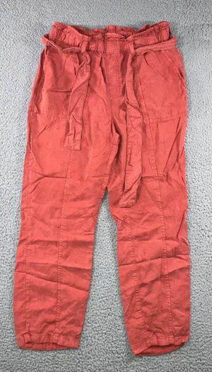 Social Standard Paperbag Waist Pants Women M Coral Red High Rise Boho Tencel‎ thumbnail 1