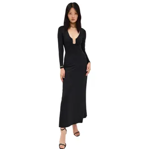 NWT Bardot Women's Remy Embellished Plunge Neck Maxi Knit Dress 59475DB Black 10 thumbnail 5