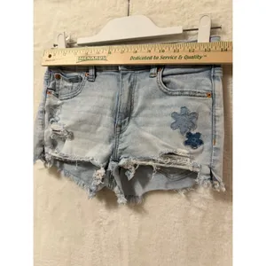 American Eagle Womens 2 Next Level Stretch Distressed Floral Denim Shorts Light thumbnail 5