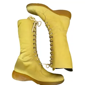 Vintage 1990s Bettye Muller Sedona Leather Lace Up Boots Italy Yellow Sz 7 thumbnail 2