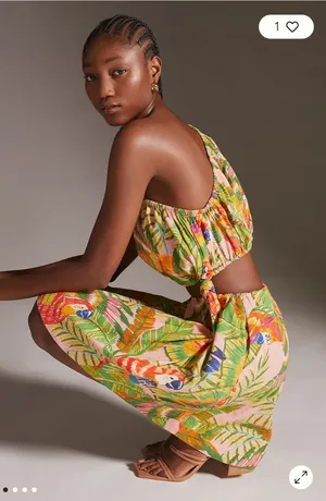 Farm Rio One-Shoulder Mini Dress Macaw Leaves thumbnail 4