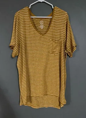Maurices Yellow Striped Roll Cuff Short Sleeve High Low V Neck Top Size 2X thumbnail 1