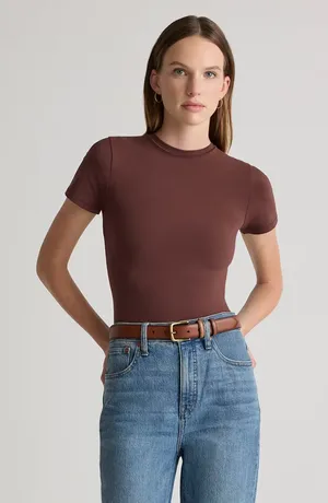 Quince Stretch Cotton Jersey Cropped Fitted T-Shirt - Cocoa thumbnail 1