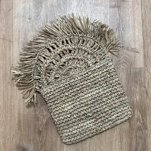 Woven Raffia‎ Straw Fringe Clutch Bag Tan Boho Summer Beach Zippered Handbag thumbnail 2