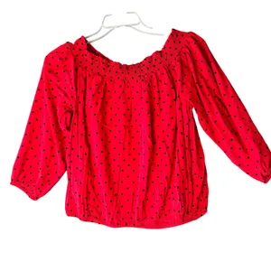 Tommy Hilfiger Red Polka Dot Off The Shoulder‎ Smocked Blouse Top Womens Large thumbnail 2