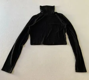 Madewell Black Ribbed Mock Neck Long Sleeve Crop Top Women’s M thumbnail 1