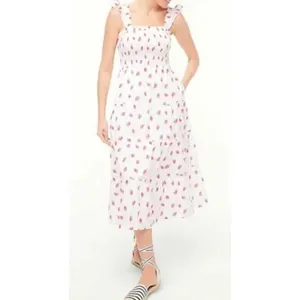 J. Crew Strawberry Smocked Tiered Midi Dress Sz. XXS thumbnail 2