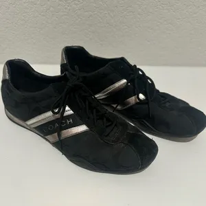 Coach Jayme Sneaker Signature Black Canvas Silver Leather Trim Size 10 thumbnail 3