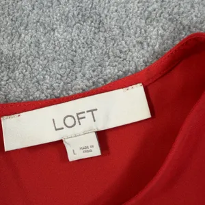 LOFT Women's Large Peplum Top Blouse Red Sheer Keyhole Back Short Sleeve thumbnail 7