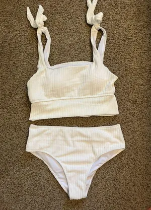 SheIn White high waisted 2 piece swimsuit thumbnail 3
