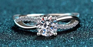 18K White Gold Plated Adjustable 1 CT CZ Diamond Wedding Ring for Women thumbnail 1