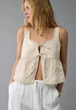 American Eagle Tie Front Scoop Neck Flyaway Tank Top thumbnail 1
