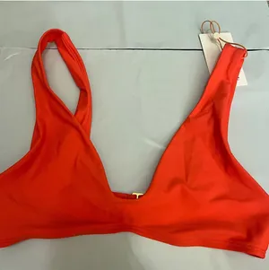 New Quince Italian Plunge Bikini Top Swimwear Sunset Orange Small thumbnail 1