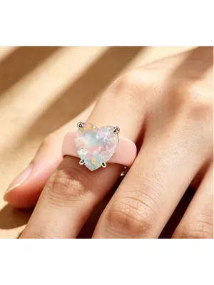 Exquisite Women's Ring with Dreamy Iridescent Heart, Gentle Pink Band thumbnail 2