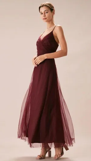 RIHOAS The Wine Red V Neck Mesh Wrap Maxi Dress M thumbnail 2