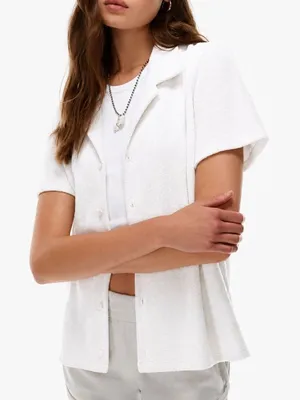 Aritzia Tna Newcastle Shirt Terrycloth White Women’s Medium Cozy Short Sleeve thumbnail 1