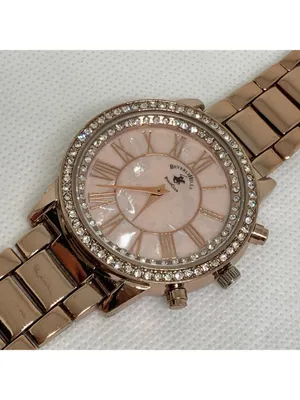 Beverly Hills polo club women’s watch rose gold tone rhinestones 40mm 6” running thumbnail 2
