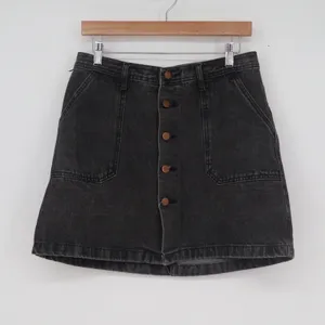 Yimeixuan Jeans Black Denim Button Front Mini Skirt High Waist A-Line Size L thumbnail 2