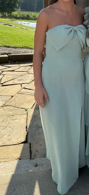 Revelry chiffon strapless bow dress sage thumbnail 1