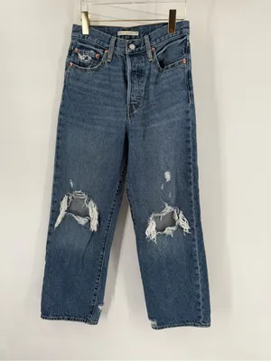Levi's‎ Jeans Womens 28 Blue Ribcage Straight Ankle Waterless Dark Wash Denim thumbnail 2