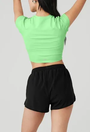 Alo Crop Finesse Short Sleeve Ultramint Neon Bright Stretchy Cropped T-Shirt Top thumbnail 3
