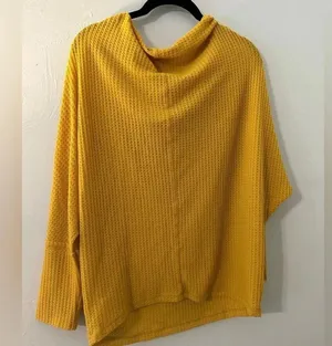 EXPRESS Umgee Top Size Large Mustard Yellow Waffle Knit Dolman Sleeve Oversized NWT thumbnail 4