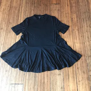Black Flowy Relaxed Fit Tunic Top Soft Stretch Jersey Short Sleeve Blouse Size S thumbnail 3