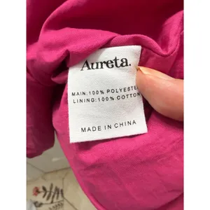 Aureta x Anthropologie Pleated Mini Dress‎ Magenta Pink V-Neck Balloon Sleeve M thumbnail 8