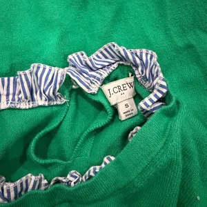 J. Crew Vibrant Green Sweater with Striped Trim thumbnail 2