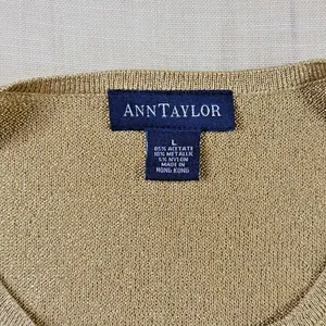 Ann Taylor Gold Shimmer Knit Crewneck Cardigan Sweater Women's Large EUC thumbnail 6