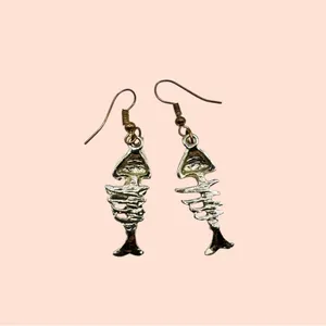 Zircon Crystal Fish Bone Dangle Earrings: Silver Plated Boho Jewelry thumbnail 8
