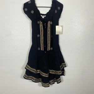 Boston Proper Black Embroidered Beaded Mini Floral Dress Scoop Neck Size S thumbnail 3