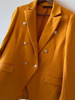 NY & Company Blazer Mustard Yellow Double Breasted Military Career Women’s M thumbnail 1