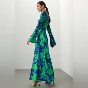Free People The Wolf Gang Calypso Maxi Dress Green‎ Blue Long Sleeve XS thumbnail 2