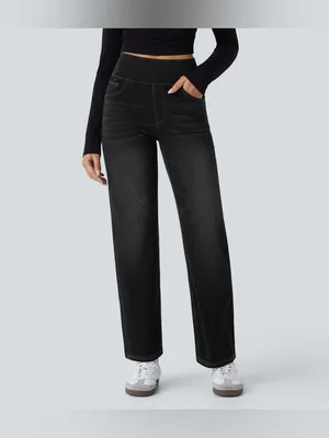Halara Flex High Waisted Pockets Straight Leg Washed Casual Jeans thumbnail 5