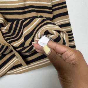 Selfie Couture Women Cotton Ramie Striped Cardigan Sweater XL Brown Preppy Polo thumbnail 6