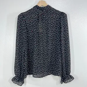 Tamara H Polka Dot‎ Blouse M Women Black Pink Tie Neck Long Sleeve Top Office thumbnail 2