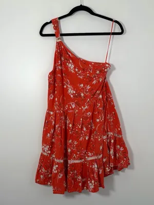 Free People All Mine One Shoulder Floral Mini Dress Red Size Small thumbnail 2