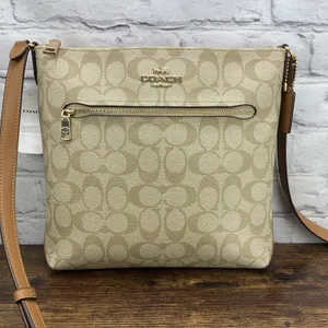 Coach Rowan File Bag In Signature‎ Canvas Light Khaki Light Saddle CS192 Purse thumbnail 1