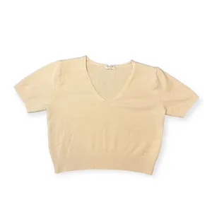 Brandy Melville John Galt Cream Cropped Top Knit VNeck Minimalist Preppy Sz XS-S thumbnail 2