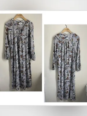 Natural Life Amelia Rose Crinkle Floral Midi Dress Size M Grey Brown thumbnail 2