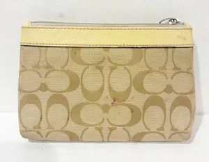 Coach Signature Canvas Wristlet Zip Pouch With Patent Leather Trim Wallet thumbnail 5