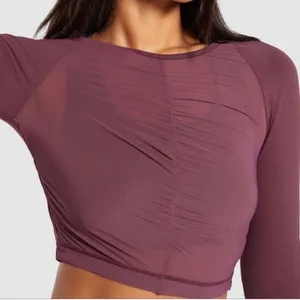 Gymshark Aura Ruched Mesh/Sheer Long Sleeve Crop Top thumbnail 1