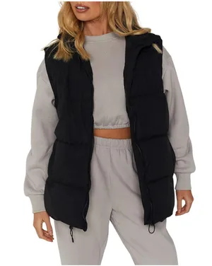 Black Puffer Vest Women Sleeveless Jacket thumbnail 1