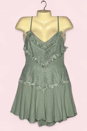 Selfie Leslie Lightweight Boho Sage Green Spaghetti Strap Dress thumbnail 1