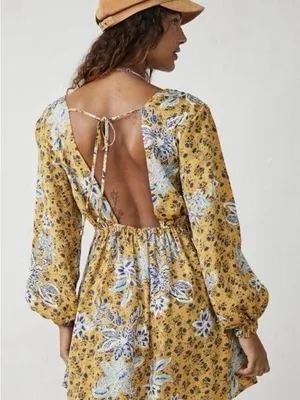 Free People Mustard Floral V-Neck Tunic thumbnail 3