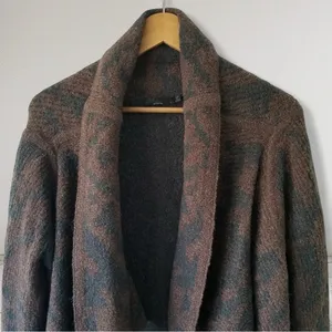 PrAna Open Front Waterfall Cardigan Sweater Brown Gray Geometric Pattern Size M thumbnail 3