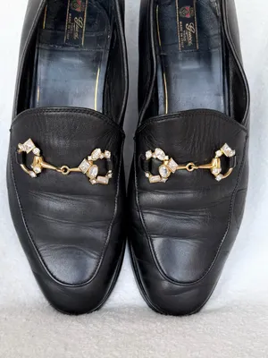 Gucci Black Leather Women's Loafers with Gold Horsebit Size 8.5 thumbnail 7